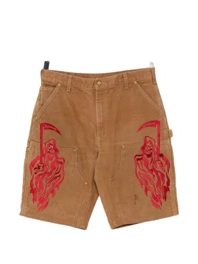 Warren Lotas Graphic-embroidered Shorts In Brown
