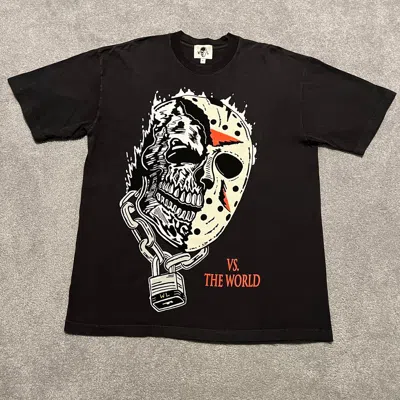 Pre-owned Warren Lotas Jason Vs The World Friday The 13th Logo T Shirt In Black Stone Wash