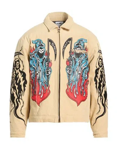 Warren Lotas Man Jacket Beige Size S Cotton, Polyester In Sand