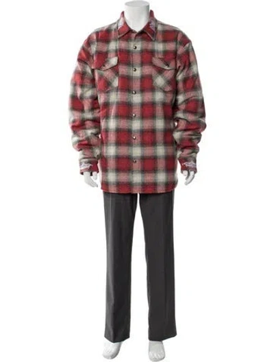 Pre-owned Warren Lotas Plaid Print Poncho In Red