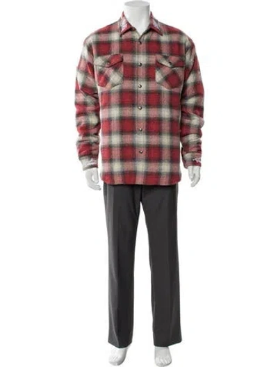 Pre-owned Warren Lotas Plaid Print Poncho In Red