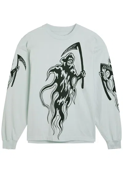 Warren Lotas Serenity Reaper Printed Long Sleeve Cotton Top In Gray