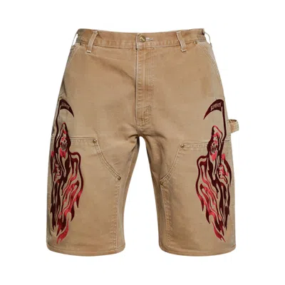 Pre-owned Warren Lotas X Carhartt Serenity Vintage Double Knee Shorts 'tan/cardinal' | Men's Size 40 In Brown