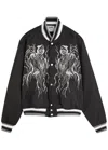 Warren Lotus Serenity Reaper Embroidered Satin Bomber Jacket In Black