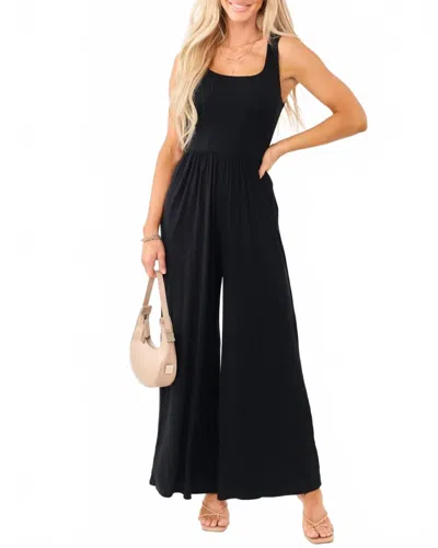 Wasabi + Mint Camille Square Neck Jumpsuit In Black