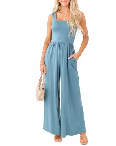 Wasabi + Mint Camille Square Neck Jumpsuit With Pockets In Teal In Blue