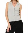 Wasabi + Mint Chris Ribbed Sleeveless Collar Top In Grey In Gray