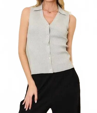 Wasabi + Mint Chris Ribbed Sleeveless Collar Top In Grey In Gray