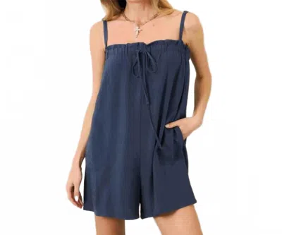 Wasabi + Mint Front Tie Linen Romper In Navy In Blue