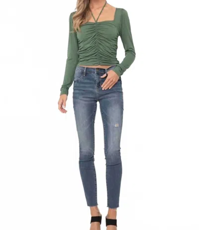 Wasabi + Mint Hailey Long Sleeve Ruched Top In Green