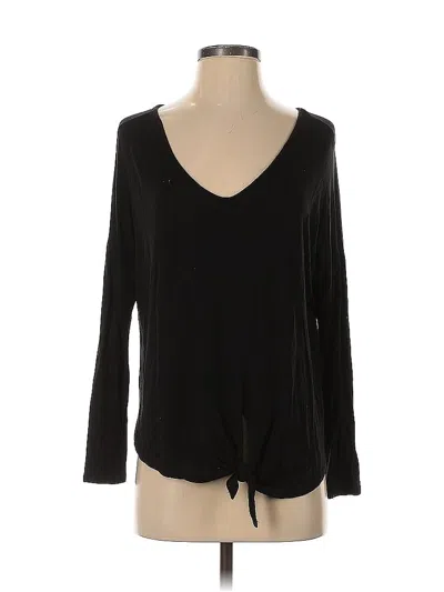 Pre-owned Wasabi + Mint Long Sleeve Top Black Plunge Neckline Tops