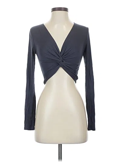 Pre-owned Wasabi + Mint Long Sleeve Top Gray Plunge Neckline Tops
