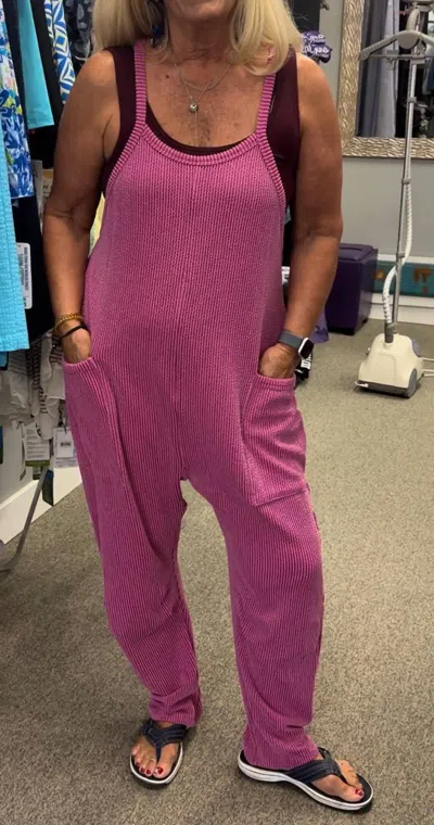 Wasabi + Mint Ribbed Jumpsuit In Fuchsia In Pink