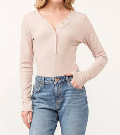 Wasabi + Mint Ribbed V-neck Bodysuit In Khaki In Green