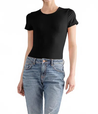 Wasabi + Mint Round Neck Short Sleeve Bodysuit In Black