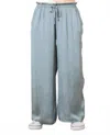 Wasabi + Mint Silky Satin Summer Lounge Pants In Stone Blue In Blue
