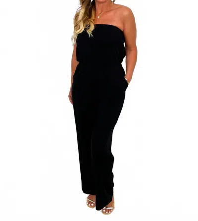 Wasabi + Mint Work It Out Wide Leg Strapless Jumpsuit In Black