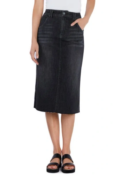 Wash Lab Denim Adore Raw Hem Denim Midi Skirt In Deep Grey