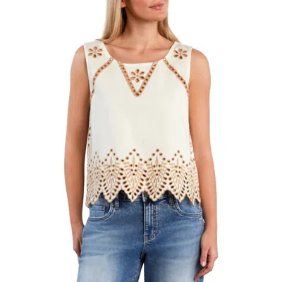 Wash Lab Denim Alison Embroidered Eyelet Top In White
