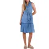 Wash Lab Denim Allie Sleeveless Tiered Denim Shirtdress In Vintage Denim