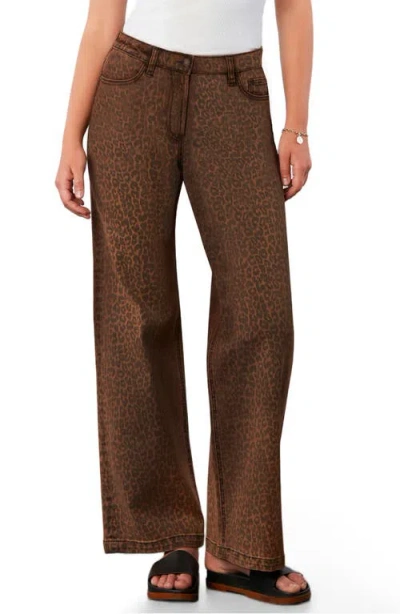 Wash Lab Denim Animal Print Straight Leg Jeans In Brown