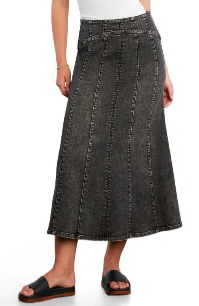 Wash Lab Denim Bellas Denim Midi Skirt In Gray