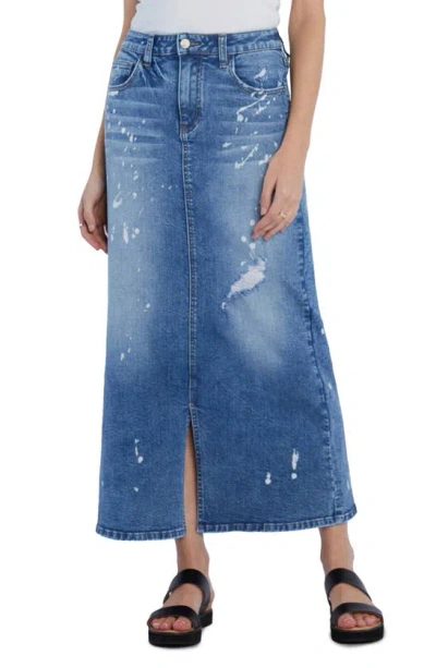 Wash Lab Denim Beloved Distressed Denim Maxi Skirt In Beloved Blue