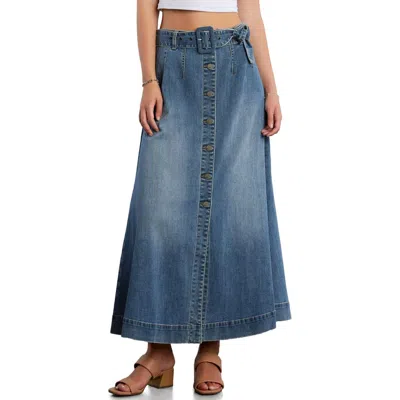 Wash Lab Denim Bronte Belted Button Front Maxi Skirt In Blue