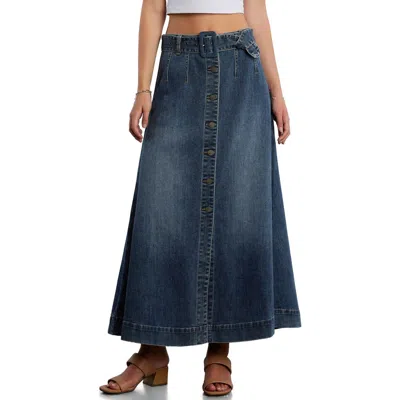 Wash Lab Denim Bronte Belted Button Front Maxi Skirt In Blue