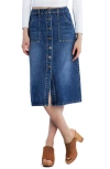 Wash Lab Denim Button Front A-line Denim Skirt In Deep Sea Blue