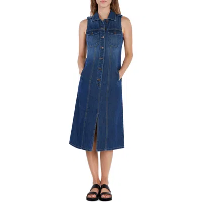 Wash Lab Denim Camp Denim Midi Shirtdress In Camp Blue