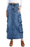 Wash Lab Denim Cargo Pocket Denim Maxi Skirt In Cargo Blue