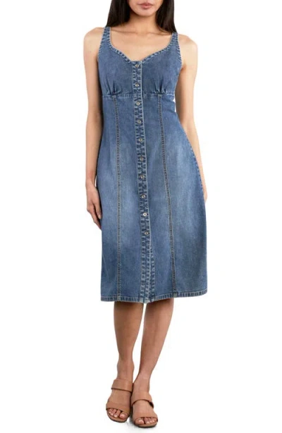 Wash Lab Denim Charm Button Up Denim Dress In Shine Blue