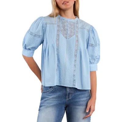 Wash Lab Denim Charmalace Pintuck Lace Inset Cotton Blend Top In Blue