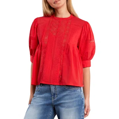 Wash Lab Denim Charmalace Pintuck Lace Inset Cotton Blend Top In Red