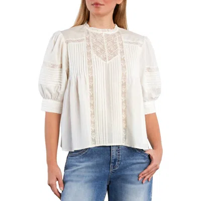 Wash Lab Denim Charmalace Pintuck Lace Inset Cotton Blend Top In White