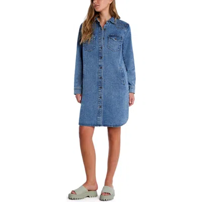 Wash Lab Denim Choice Long Sleeve Denim Shirtdress In Clear Blue