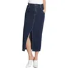Wash Lab Denim Daily Slit Denim Midi Skirt In Dark Blue