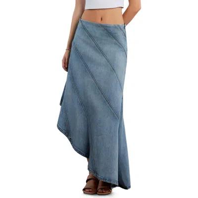 Wash Lab Denim Daydream High Waist Seamed Denim Maxi Skirt In Blue