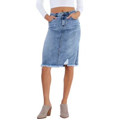 Wash Lab Denim Demolition Frayed Denim Skirt In Concrete Denim
