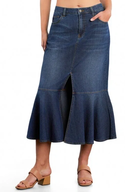 Wash Lab Denim Denim Midi Mermaid Skirt In Blue