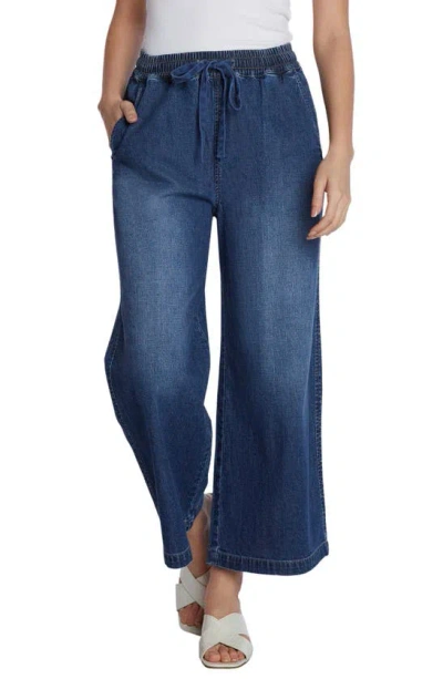 Wash Lab Denim Drawstring Ankle Wide Leg Jeans In Bahama Blue