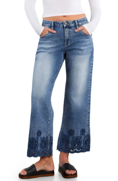 Wash Lab Denim Eyelet Ankle Wide Leg Jeans In Blue