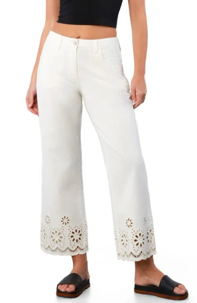 Wash Lab Denim Eyelet Ankle Wide Leg Jeans In White