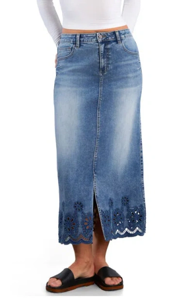 Wash Lab Denim Eyelet Maxi Denim Skirt In Blue