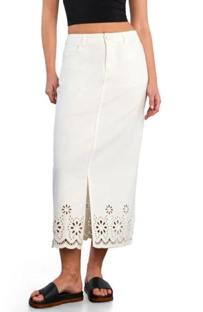Wash Lab Denim Eyelet Maxi Denim Skirt In White