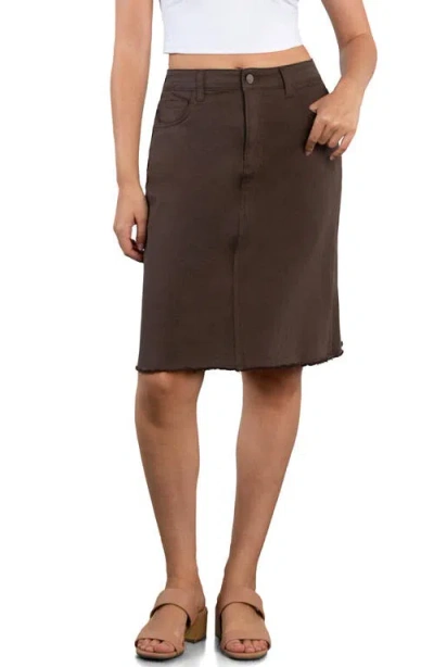 Wash Lab Denim Fray Hem Denim Skirt In Brown