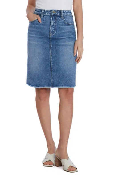 Wash Lab Denim Fray Hem Denim Skirt In Sirius Blue