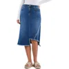 Wash Lab Denim Fray Two Step Denim Skirt In Flounce Blue