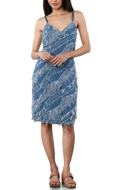 Wash Lab Denim Frayed Denim Slip Dress In Blue
